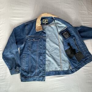Wyoming Traders Mens Concealed Carry Blue Denim Jacket Snap Up Ranch Wear Sz Lg